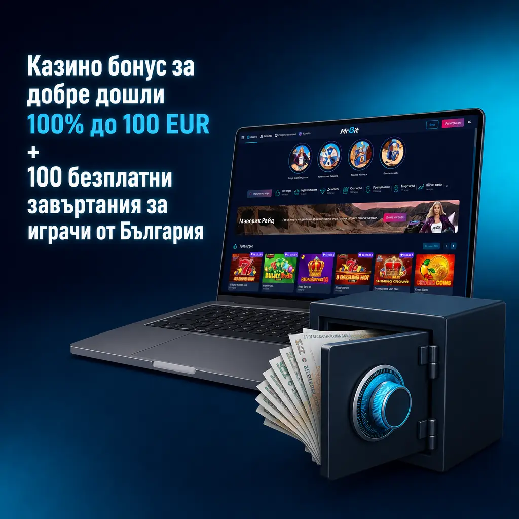 Казино бонус 100% до 100 EUR + 100 безплатни завъртания за нови играчи от България при първи депозит