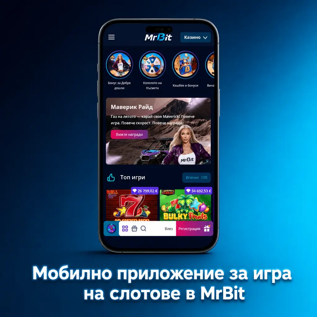 Мобилно приложение на MrBit за слот игри с бързи филтри и запазени последно играни заглавия